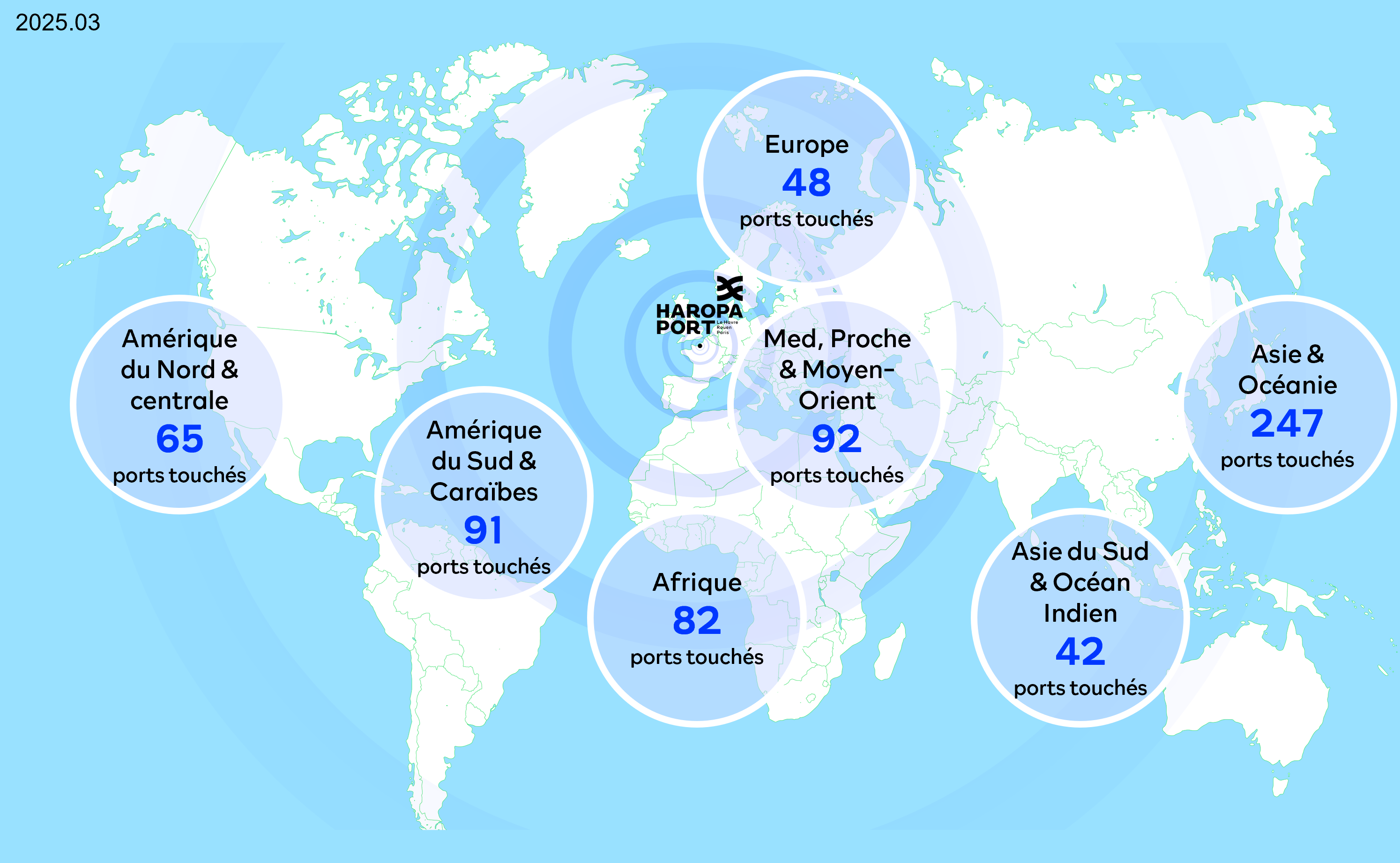 Carte des lignes maritimes régulières de HAROPA PORT