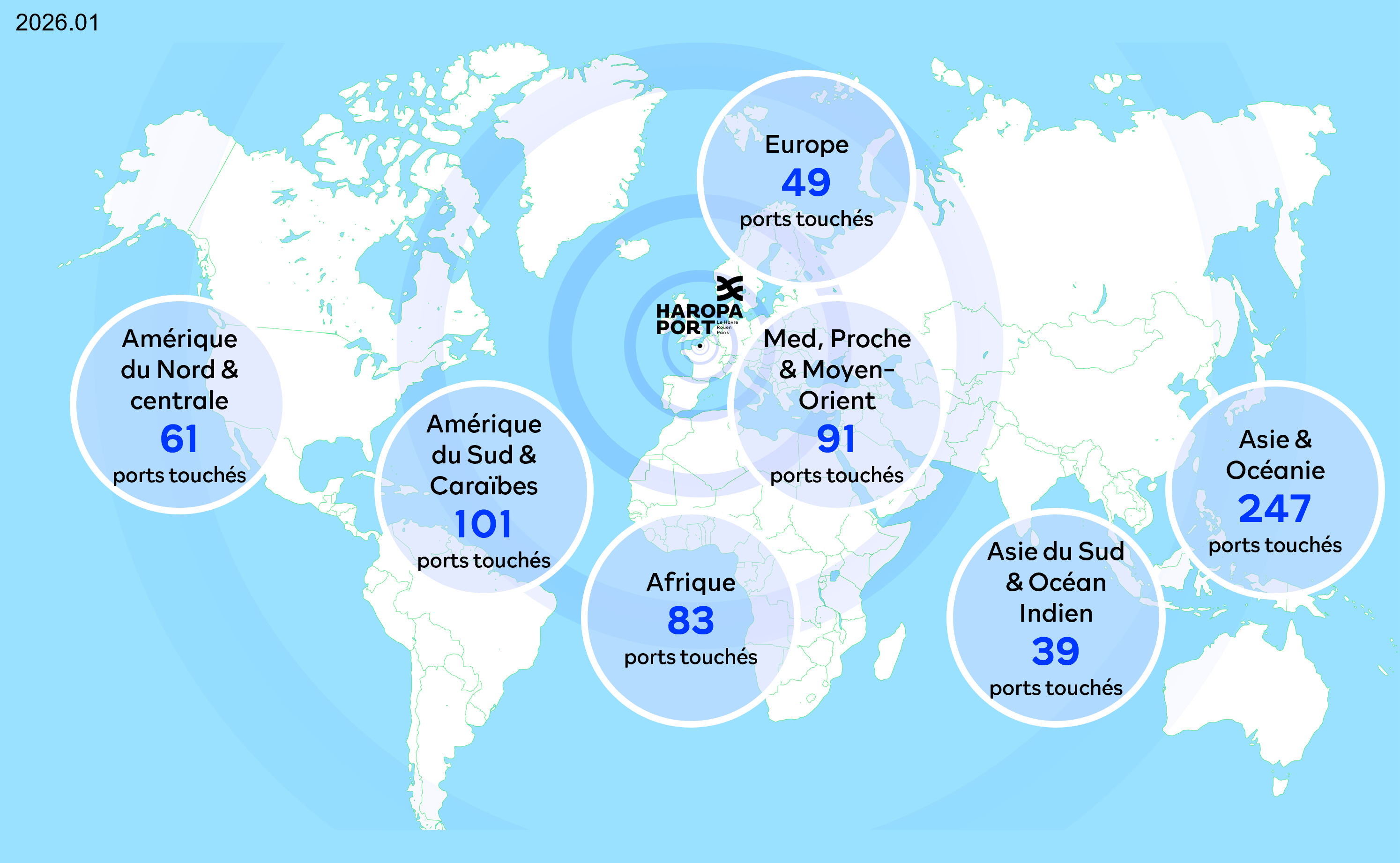 Carte des lignes maritimes régulières de HAROPA PORT