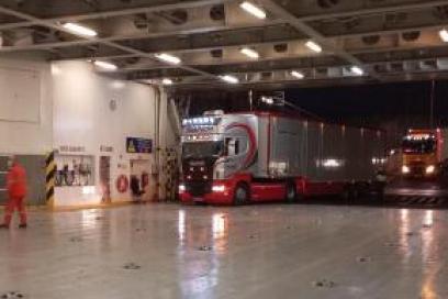 Vue d'un ferry à l'occasion de l'inauguration de la nouvelle ligne de fret France – Irlande au Havre - Enlarge image, modal window