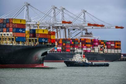 Navires en mouvements sur Port 2000 au port du Havre - Enlarge image, modal window