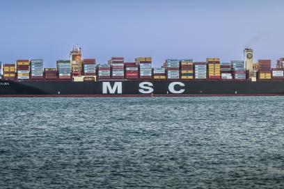 Arrivée du porte-conteneurs MSC Kayley propulsé au GNL dans le port du Havre - Agrandir l'image, fenêtre modale