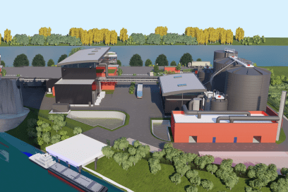 Vue modélisée de la future unité de méthanisation du port de Gennevilliers - Agrandir l'image, fenêtre modale