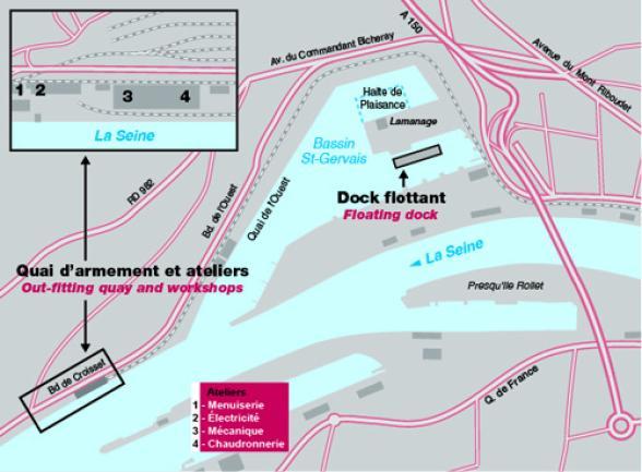 Plan des ateliers de Croisset du port de Rouen - Agrandir l'image, fenêtre modale